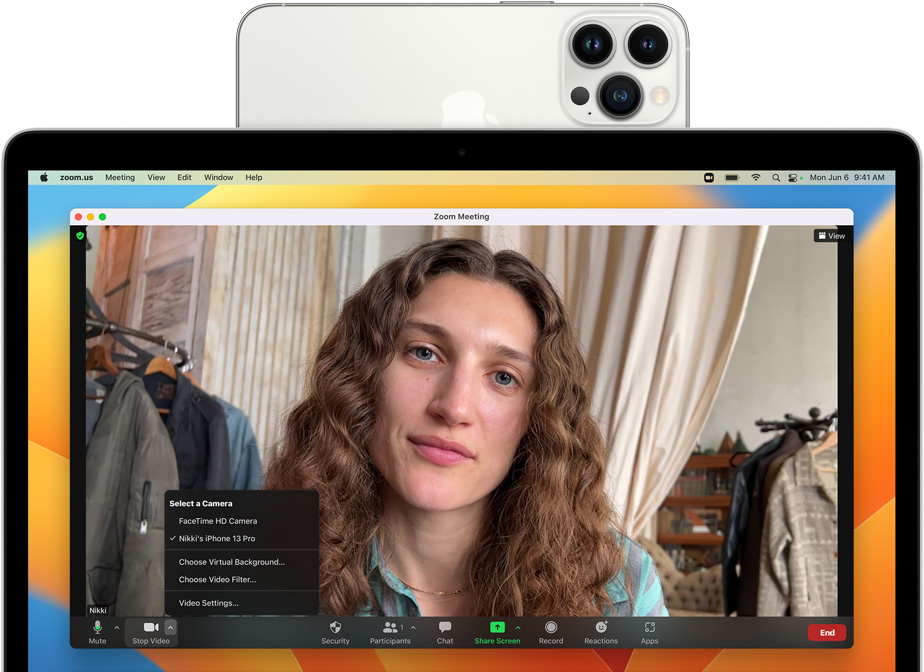 Illustration of the Continuity Camera feature on MacOS Ventura. (Apple.com)